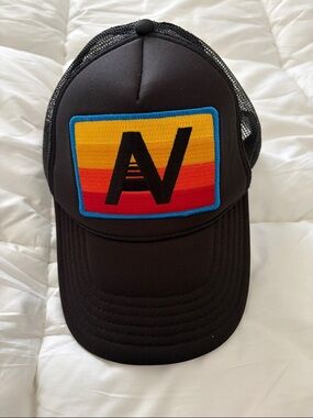 Aviator Nation Black Trucker Hat with Sunset Patch